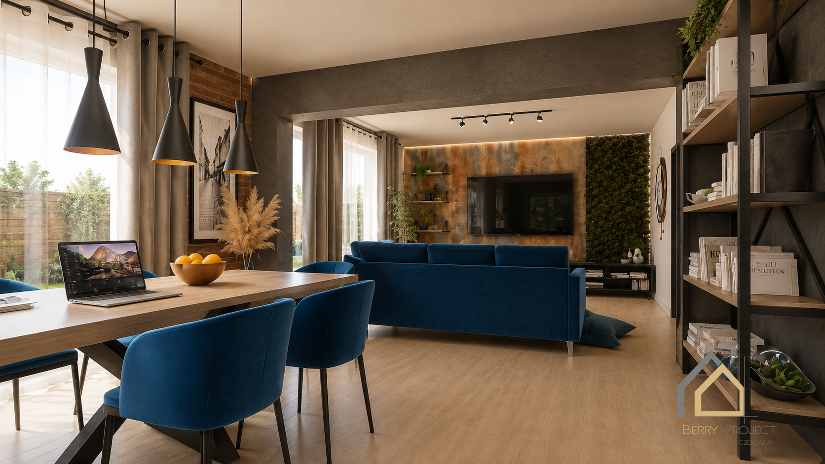Industrial z charakterem – cegła, corten i granat